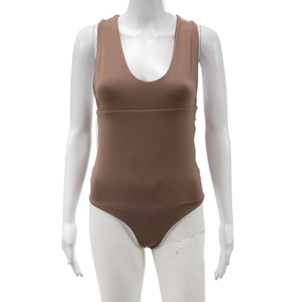 Olympia Womens One Piece Jumpsuit Brown Sleeveless Round Neck Beach Size S